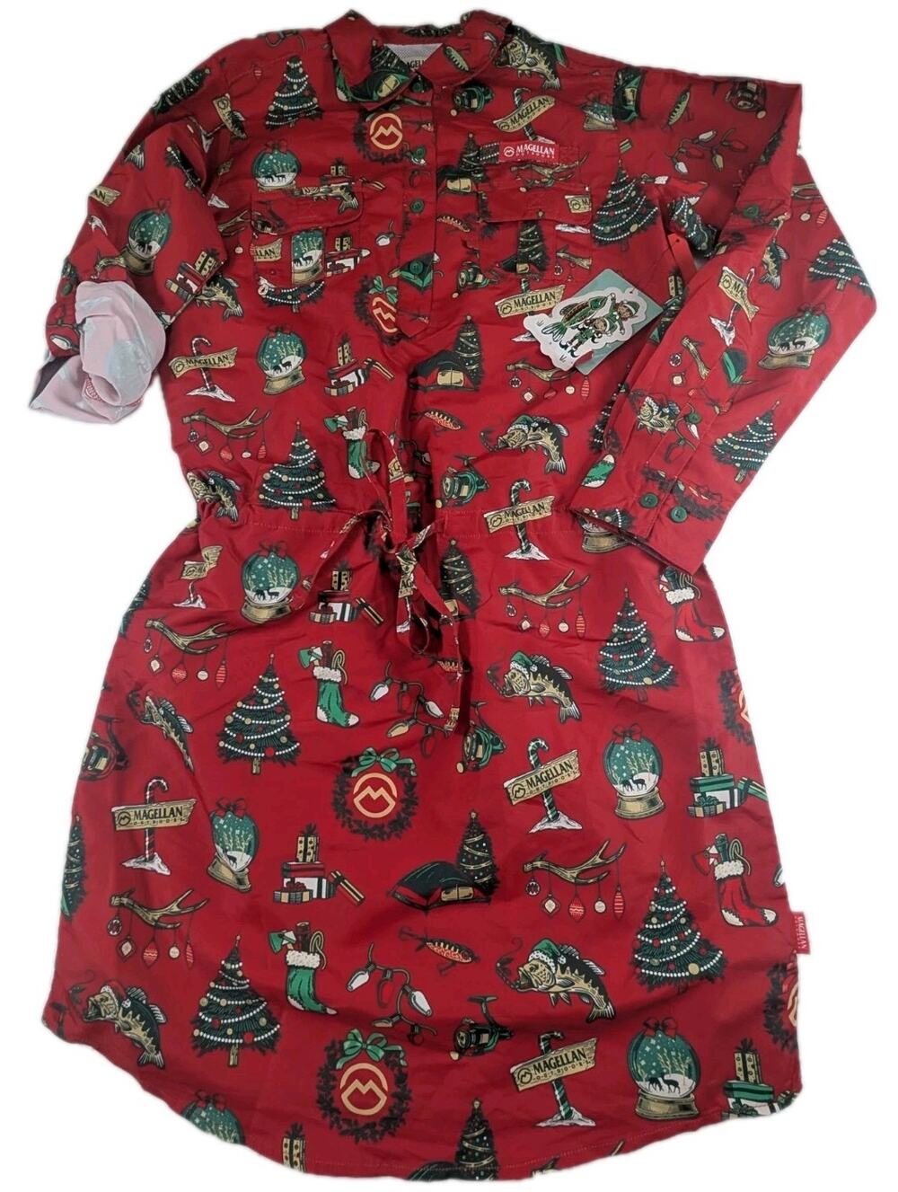 Magellan Womens XS Laguna Holiday Illustrations Long Sleeve Christmas Dress